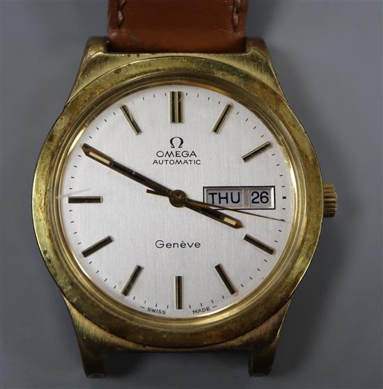 A gentlemans steel and gold plated Omega automatic day/date wrist watch,